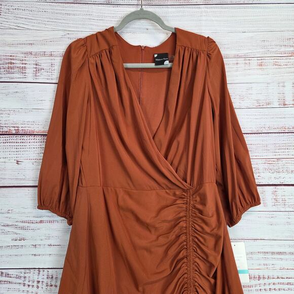 Maison Tara Sienna Brown Sheath Dress 16 Asymmetric Ruch Neutral Party Glam NWT - Picture 6 of 16